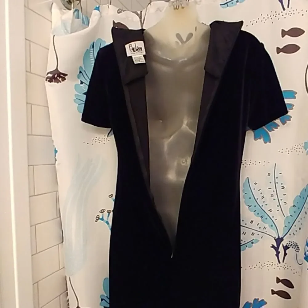 VTG 90s R.J. & Co. Black Velvet Cheongsam Dress - Picture 6 of 7